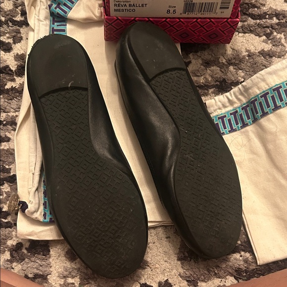 Tory Burch Black Flats with Silver Emblem - Picture 3 of 10